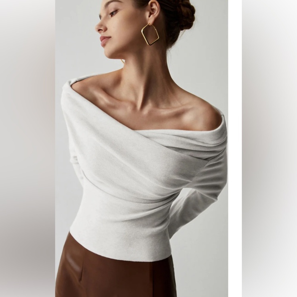 off shoulder white sweater